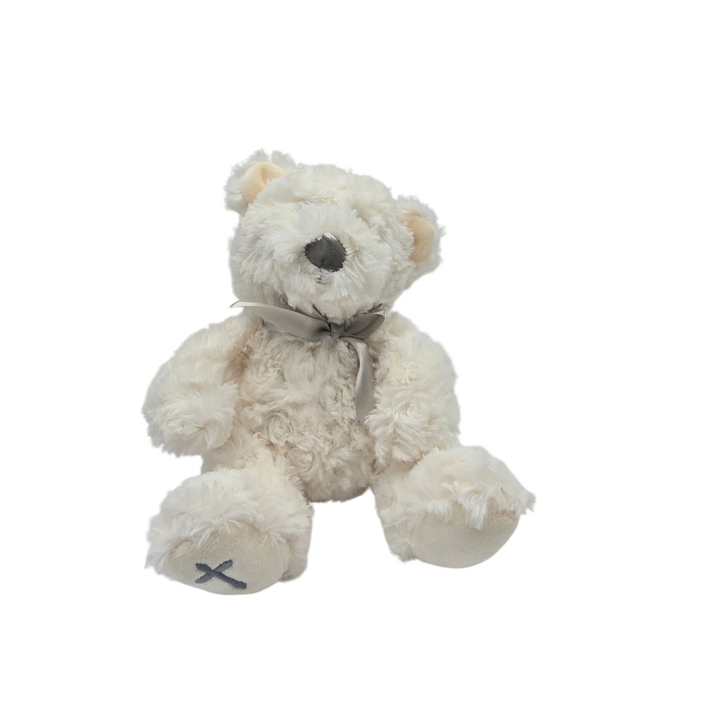 Demdaco White Plush Teddy Bear with Grey Cross Foot Baptism Christening Gift